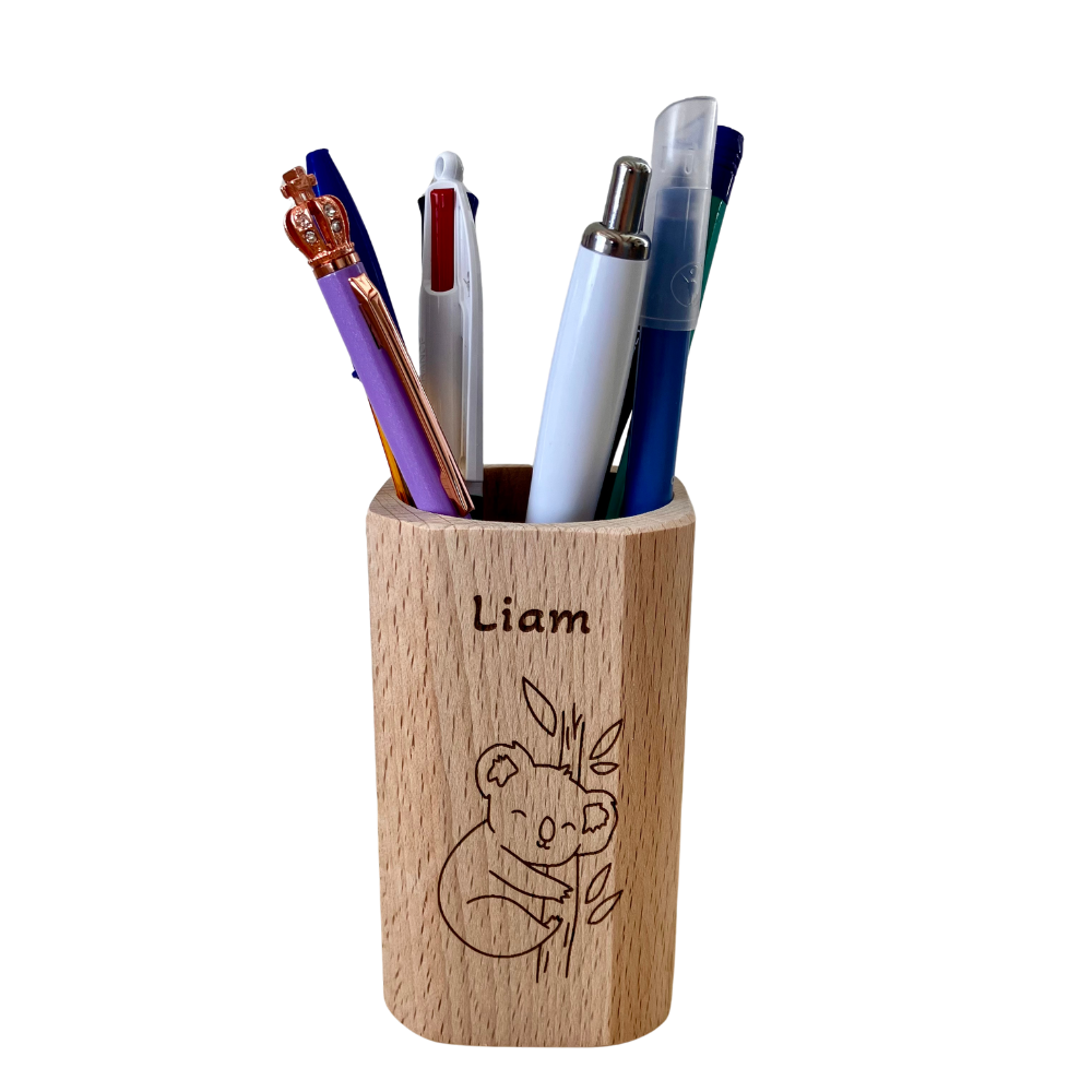 Pot à crayons personnalisé avec prénom – bois FSC
