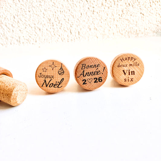 Lot de 3 bouchons en liège gravés