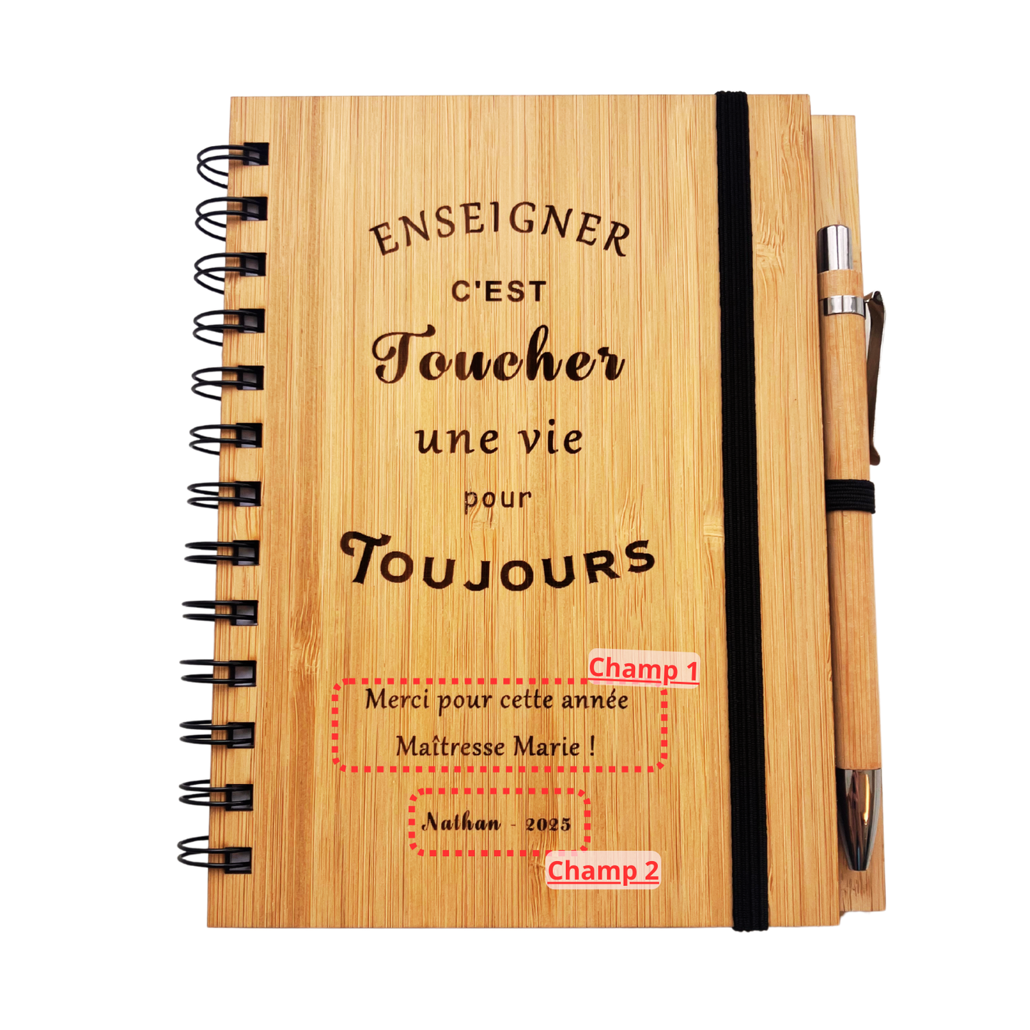📒 Cahier en bambou – Enseigner, c’est toucher une vie pour toujours