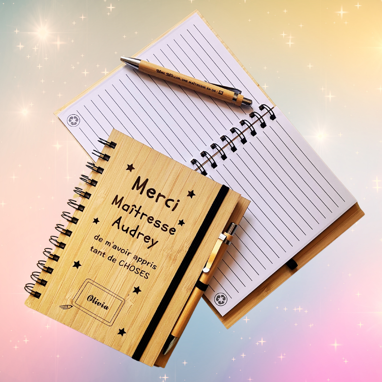 📒 Cahier en bambou – Merci ... de m’avoir appris tant de CHOSES.