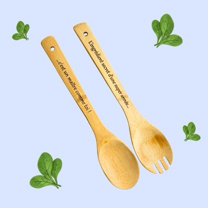 Duo de Couverts à Salade en Bambou – Merci [Métier/Prénom] 🥗✨