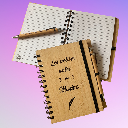 📓 Carnet personnalisé en bambou avec stylo