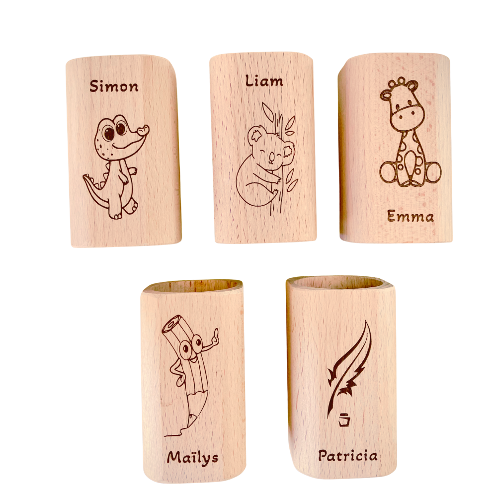 Pot à crayons personnalisé avec prénom – bois FSC