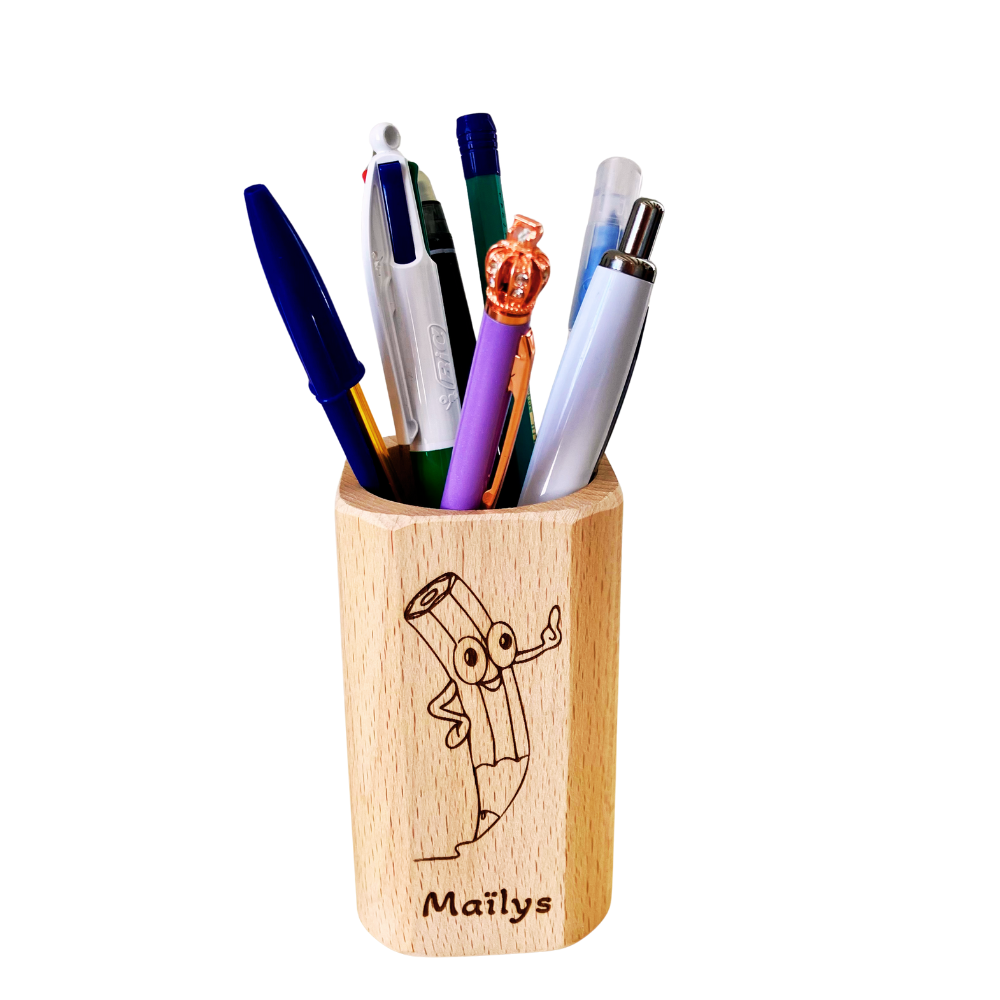 Pot à crayons personnalisé avec prénom – bois FSC