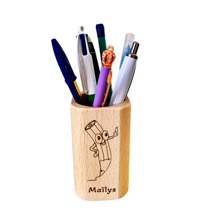 Pot à crayons personnalisé avec prénom – bois FSC