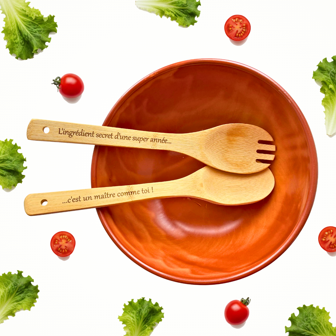 Duo de Couverts à Salade en Bambou – Merci [Métier/Prénom] 🥗✨