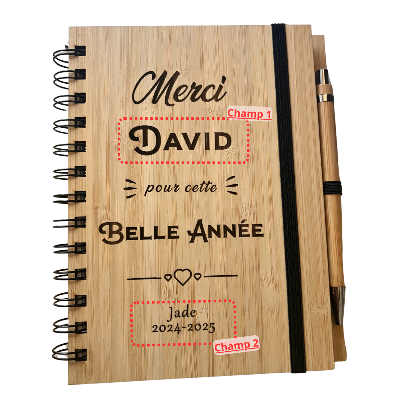 Carnet personnalisé – Merci [Nom] pour cette belle année ❤️