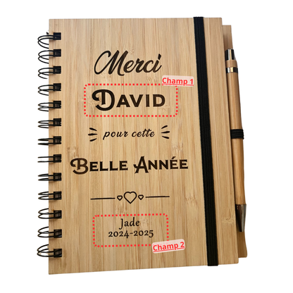 Carnet personnalisé – Merci [Nom] pour cette belle année ❤️