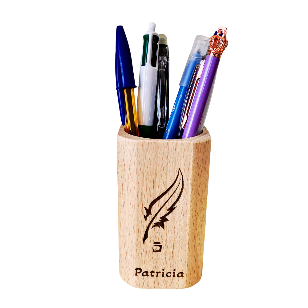 Pot à crayons personnalisé avec prénom – bois FSC
