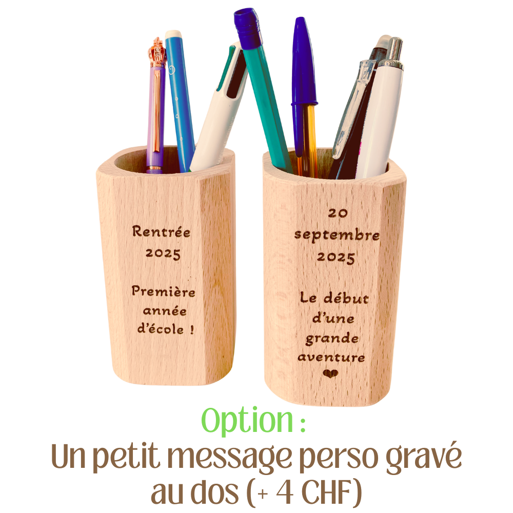 Pot à crayons personnalisé avec prénom – bois FSC