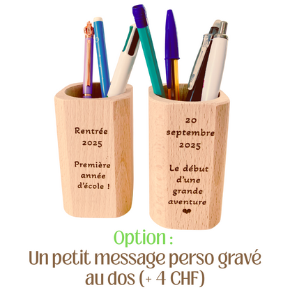 Pot à crayons personnalisé avec prénom – bois FSC