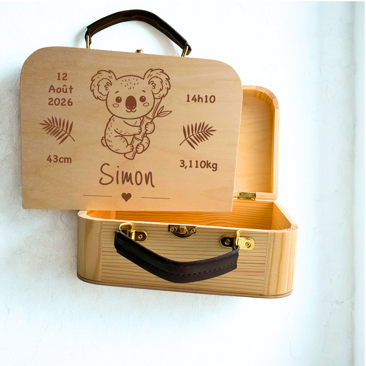 Coffret de Naissance Personnalisé en Bois — Valisette Souvenir Gravée