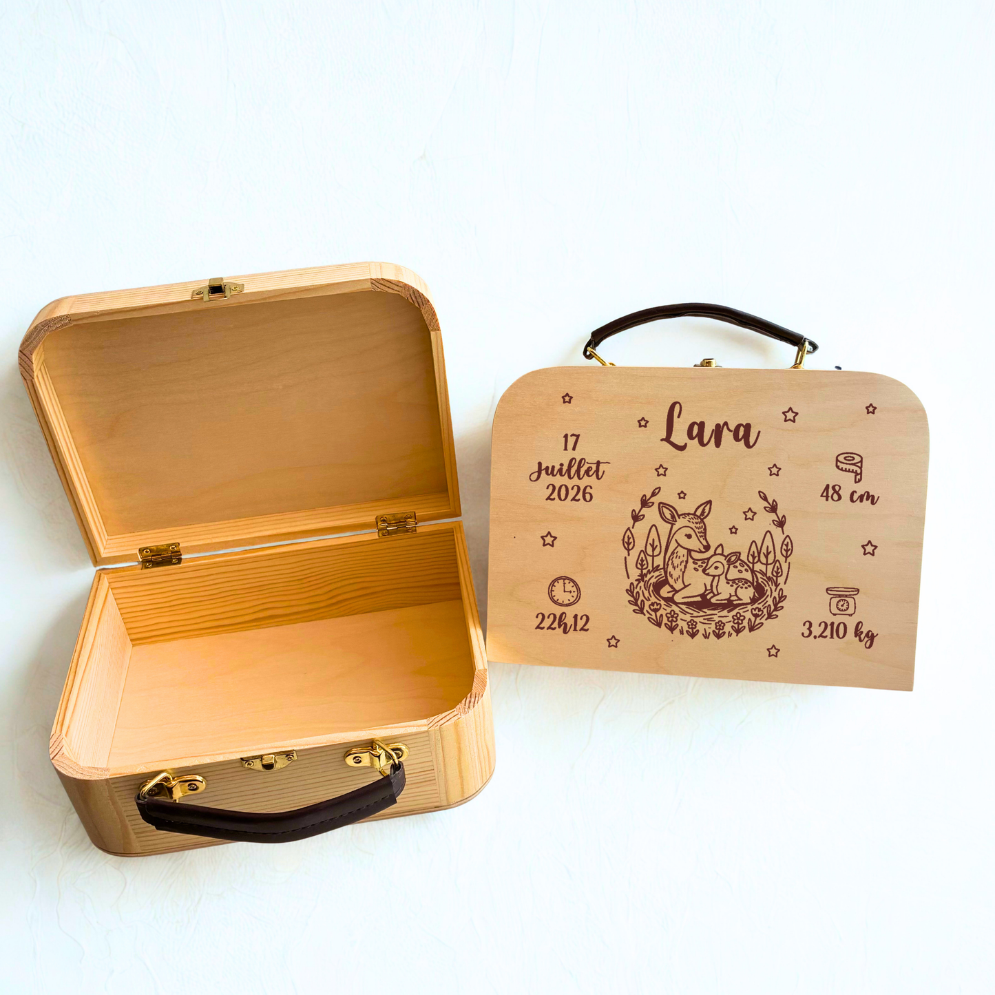 Coffret de Naissance Personnalisé en Bois — Valisette Souvenir Gravée