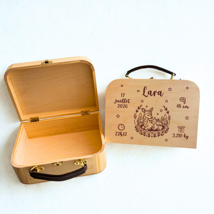 Coffret de Naissance Personnalisé en Bois — Valisette Souvenir Gravée