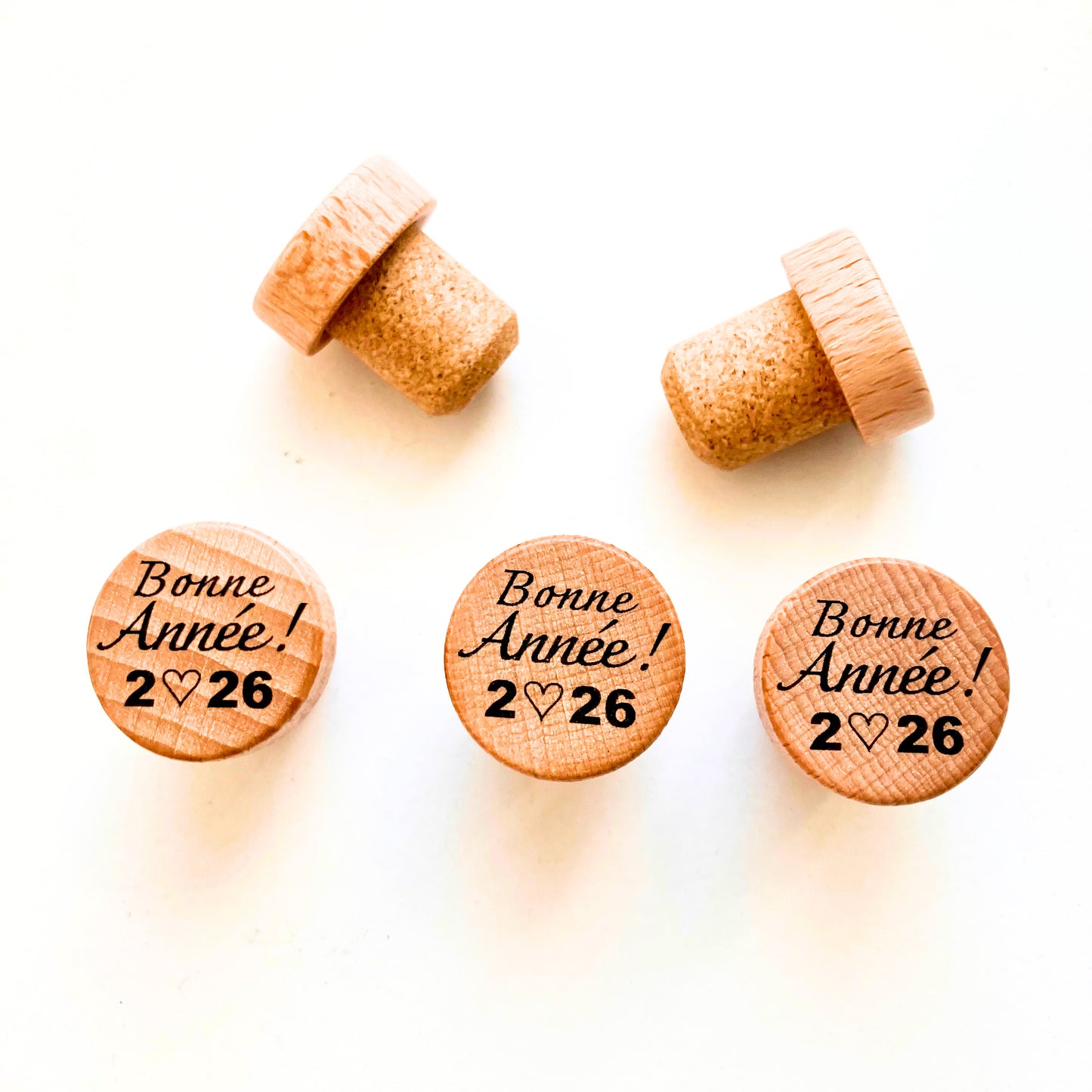 Lot de 3 bouchons en liège gravés