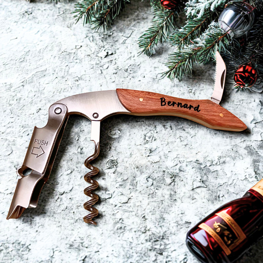 Tire-bouchon de sommelier en bois & acier – personnalisé