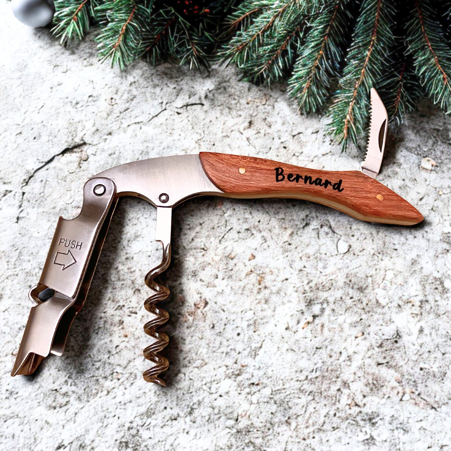 Tire-bouchon de sommelier en bois & acier – personnalisé