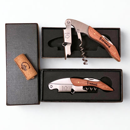 Tire-bouchon de sommelier en bois & acier – personnalisé